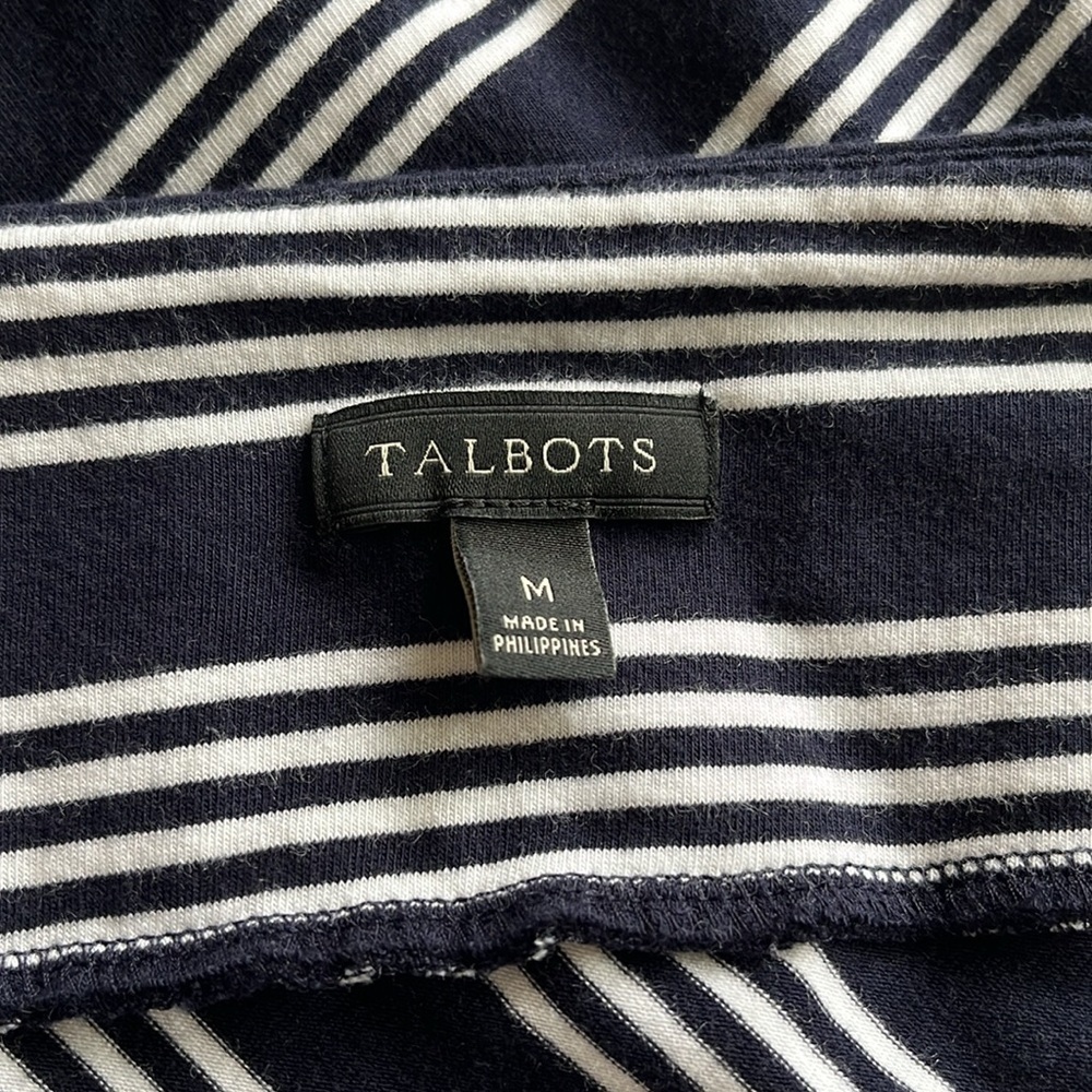 Talbots Knit Maxi Skirt Navy Blue Stripes Size Medium Elastic Waistband - Picture 5 of 10